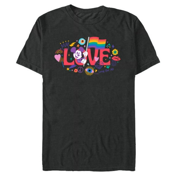 Disney Mickey Mouse Rainbow Pride Flag Love for All Doodles - Short Sleeve Blended T-Shirt for Adults - Customized-Dark Heather
