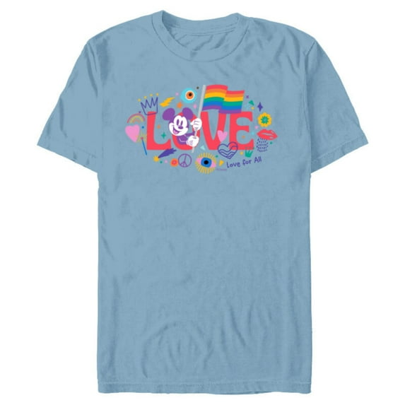 Disney Mickey Mouse Rainbow Pride Flag Love for All Doodles - Short Sleeve Blended T-Shirt for Adults - Customized-Ocean Blue