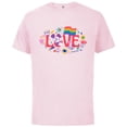 thumbnail image 1 of Disney Mickey Mouse Rainbow Pride Flag Love for All Doodles - Short Sleeve Cotton T-Shirt for Adults - Customized-Soft Pink, 1 of 5