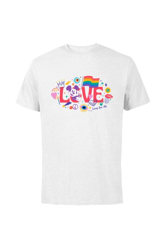 Mickey Mouse Rainbow Pride Flag Love for All Doodles - Short Sleeve Cotton T-Shirt for Adults - Customized-White