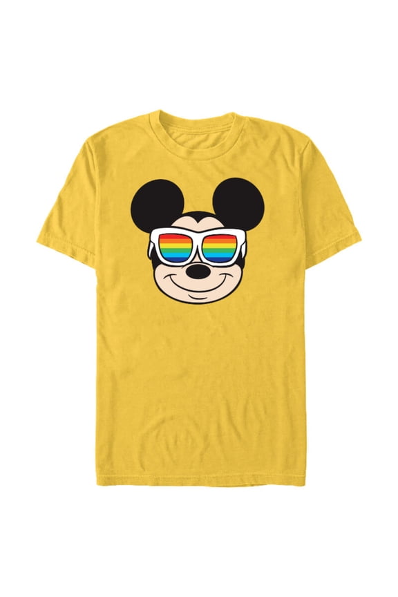 Mickey Mouse Rainbow Sunglasses - Short Sleeve Blended T-Shirt for Adults -Customized-Yellow