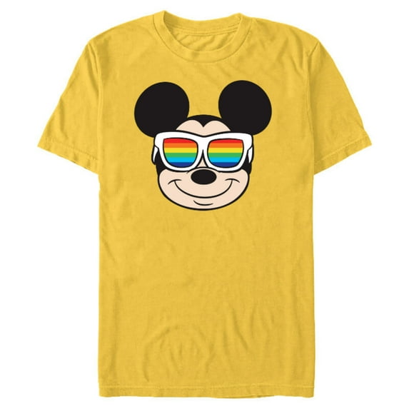 Disney Mickey Mouse Rainbow Sunglasses - Short Sleeve Blended T-Shirt for Adults -Customized-Yellow