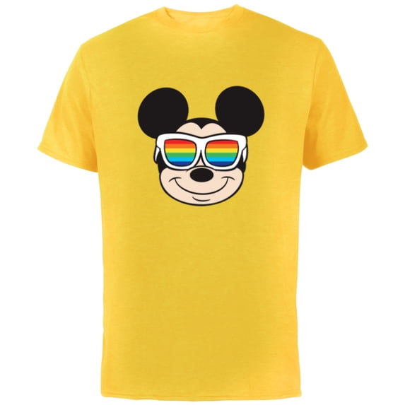 Disney Mickey Mouse Rainbow Sunglasses - Short Sleeve Cotton T-Shirt for Adults -Customized-Yellow