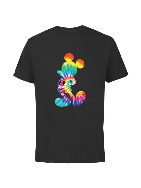 Mickey Mouse Rainbow Tie Dye - Short Sleeve Cotton T-Shirt for Adults- Customized-Black