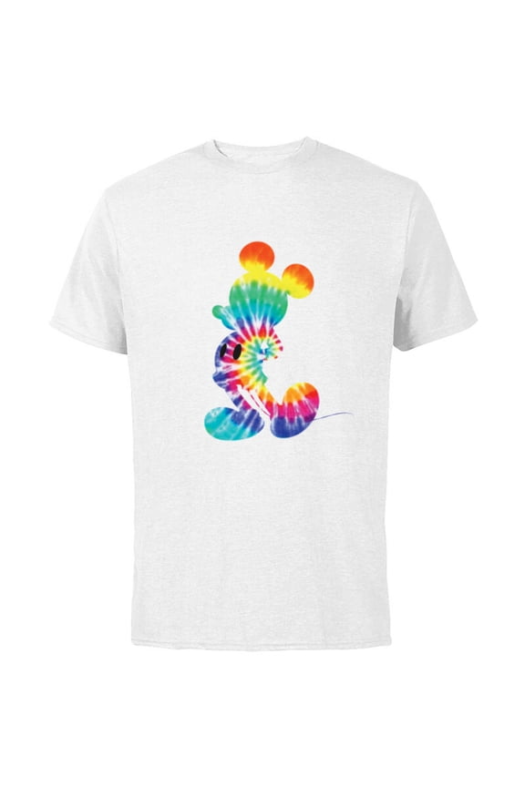 Mickey Mouse Rainbow Tie Dye - Short Sleeve Cotton T-Shirt for Adults- Customized-White
