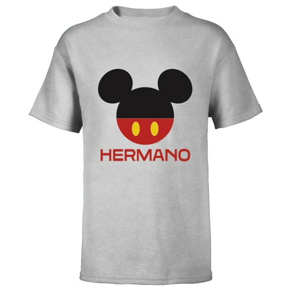 Disney Mickey Mouse Red Shorts Icon Hermano Familia Spanish- Short Sleeve T-Shirt for Kids - Customized-Athletic Heather
