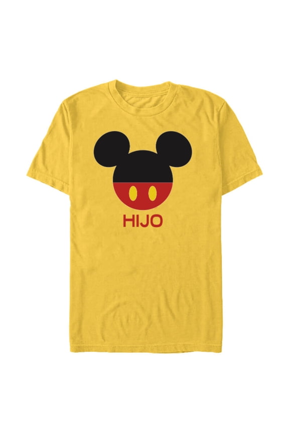Mickey Mouse Red Shorts Icon Hijo Familia Spanish- Short Sleeve Blended T-Shirt for Adults - Customized-Yellow