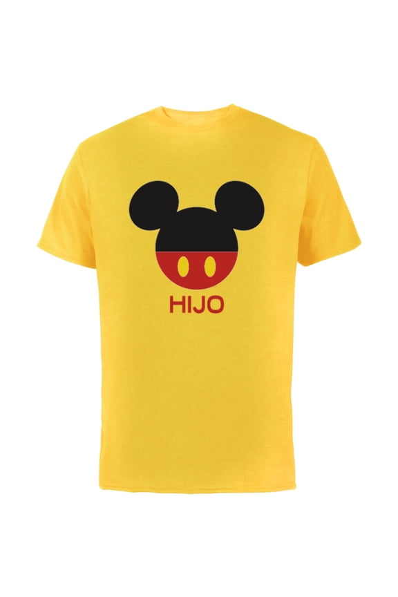 Mickey Mouse Red Shorts Icon Hijo Familia Spanish- Short Sleeve Cotton T-Shirt for Adults - Customized-Yellow