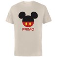 thumbnail image 1 of Disney Mickey Mouse Red Shorts Icon Primo Familia Spanish- Short Sleeve Cotton T-Shirt for Adults - Customized-Natural, 1 of 5