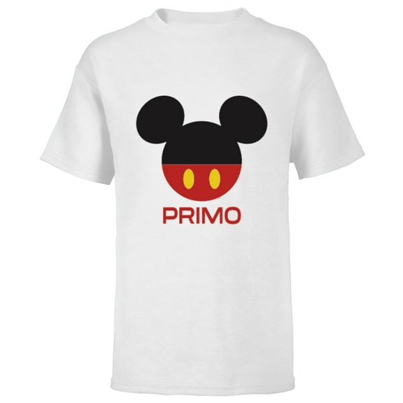 Disney Mickey Mouse Red Shorts Icon Primo Familia Spanish- Short Sleeve T-Shirt for Kids - Customized-White