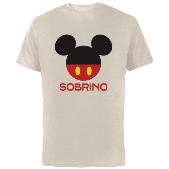 Disney Mickey Mouse Red Shorts Icon Sobrino Familia Spanish- Short Sleeve Cotton T-Shirt for Adults - Customized-Natural