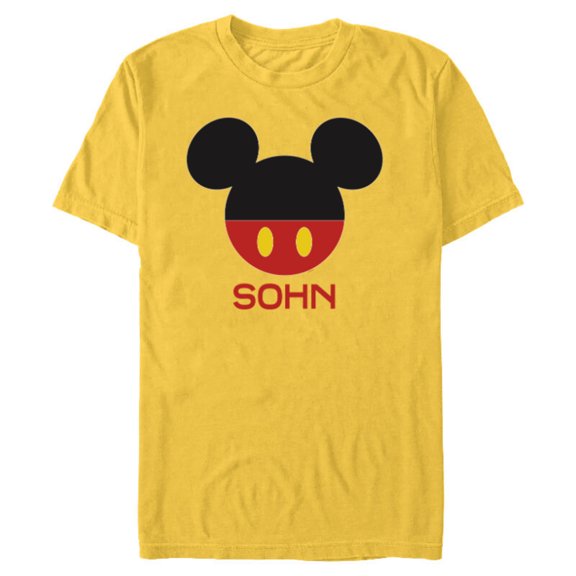Disney Mickey Mouse Red Shorts Icon Sohn Family German- Short Sleeve Blended T-Shirt for Adults - Customized-Yellow