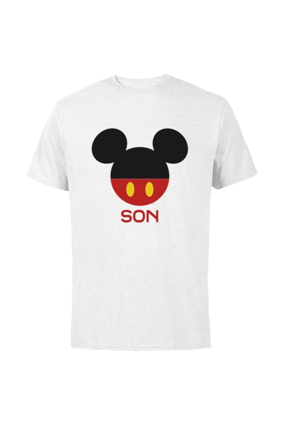 Mickey Mouse Red Shorts Icon Son Family- Short Sleeve Cotton T-Shirt for Adults - Customized-White