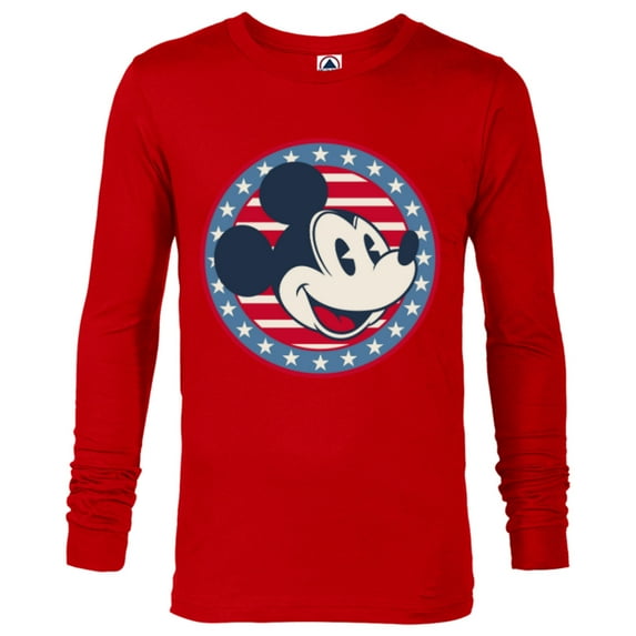 Disney Mickey Mouse Red White and Blue Retro Americana - Long Sleeve T-Shirt for Men - Customized-New Red