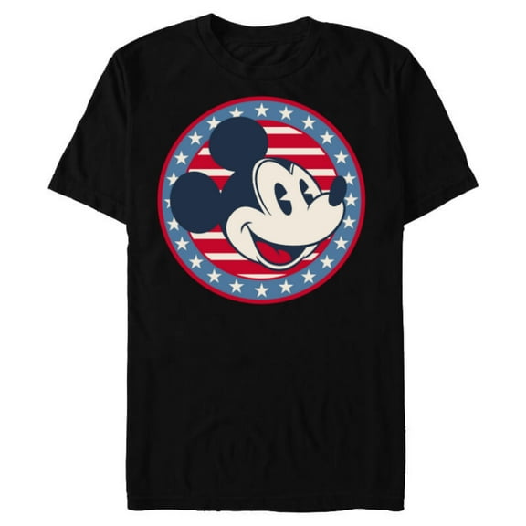 Disney Mickey Mouse Red White and Blue Retro Americana - Short Sleeve Blended T-Shirt for Adults - Customized-Black