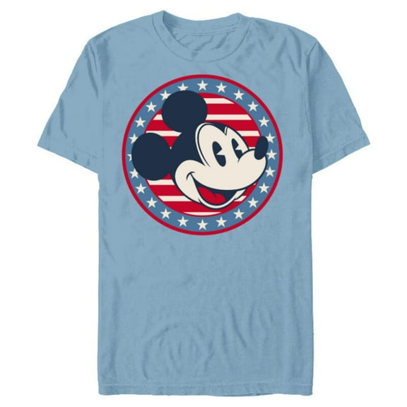 Disney Mickey Mouse Red White and Blue Retro Americana - Short Sleeve Blended T-Shirt for Adults - Customized-Ocean Blue