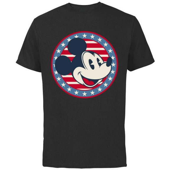 Disney Mickey Mouse Red White and Blue Retro Americana - Short Sleeve Cotton T-Shirt for Adults - Customized-Black