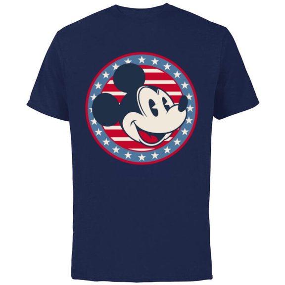 Disney Mickey Mouse Red White and Blue Retro Americana - Short Sleeve Cotton T-Shirt for Adults - Customized-Navy