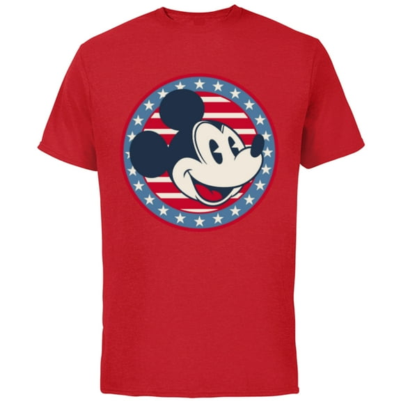 Disney Mickey Mouse Red White and Blue Retro Americana - Short Sleeve Cotton T-Shirt for Adults - Customized-Red