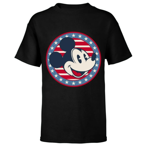 Disney Mickey Mouse Red White and Blue Retro Americana - Short Sleeve T-Shirt for Kids - Customized-Black