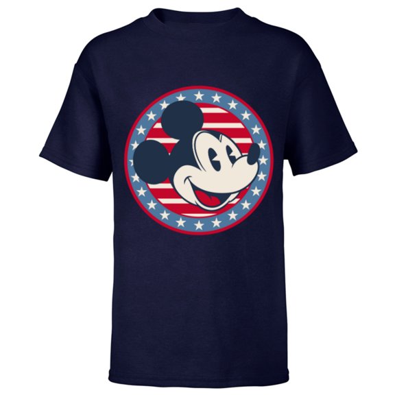 Disney Mickey Mouse Red White and Blue Retro Americana - Short Sleeve T-Shirt for Kids - Customized-Navy