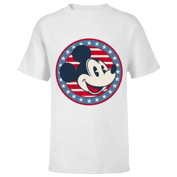 Disney Mickey Mouse Red White and Blue Retro Americana - Short Sleeve T-Shirt for Kids - Customized-White