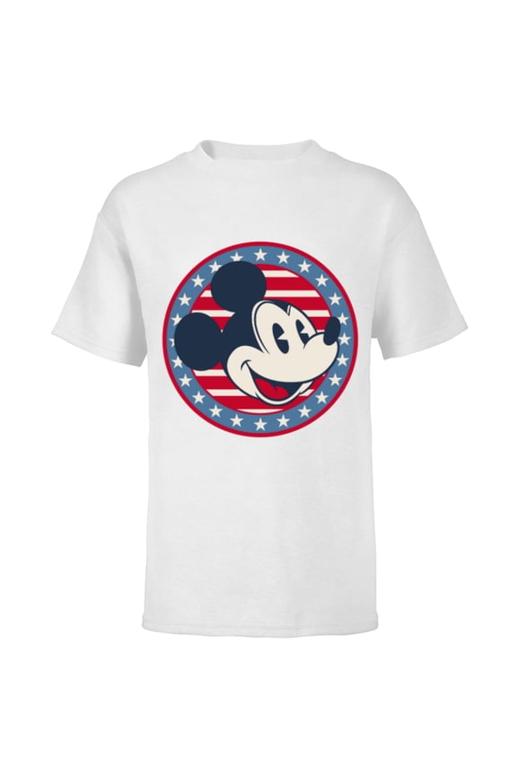 Mickey Mouse Red White and Blue Retro Americana - Short Sleeve T-Shirt for Kids - Customized-White