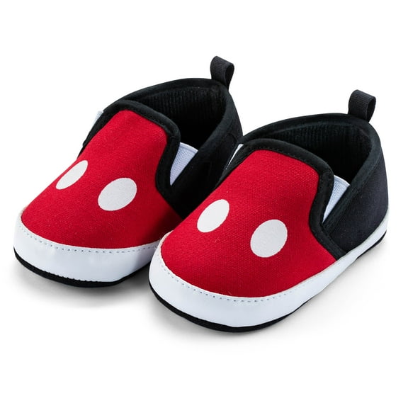 Disney Mickey Mouse Red and Black Infant Prewalker Soft Sole Slip-on Shoes - Size 12-18 Months
