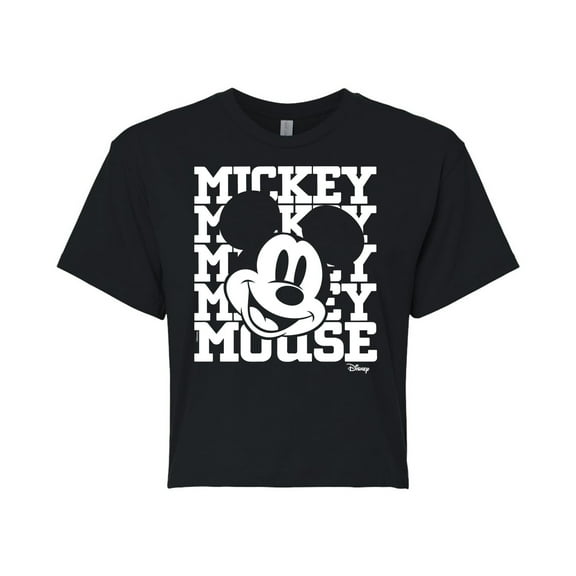 Disney - Mickey Mouse - Repeated Mickey - Juniors Cropped Cotton Blend T-Shirt