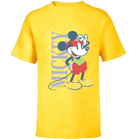 Disney Mickey Mouse Retro Vintage Summer Beach Vacation Vibe - Short Sleeve T-Shirt for Kids - Customized-Yellow