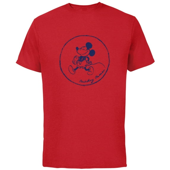 Disney Mickey Mouse Retro Vintage Walking in a Circle - Short Sleeve Cotton T-Shirt for Adults - Customized-Red