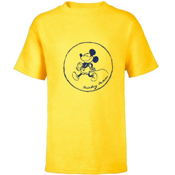 Disney Mickey Mouse Retro Vintage Walking in a Circle - Short Sleeve T-Shirt for Kids - Customized-Yellow