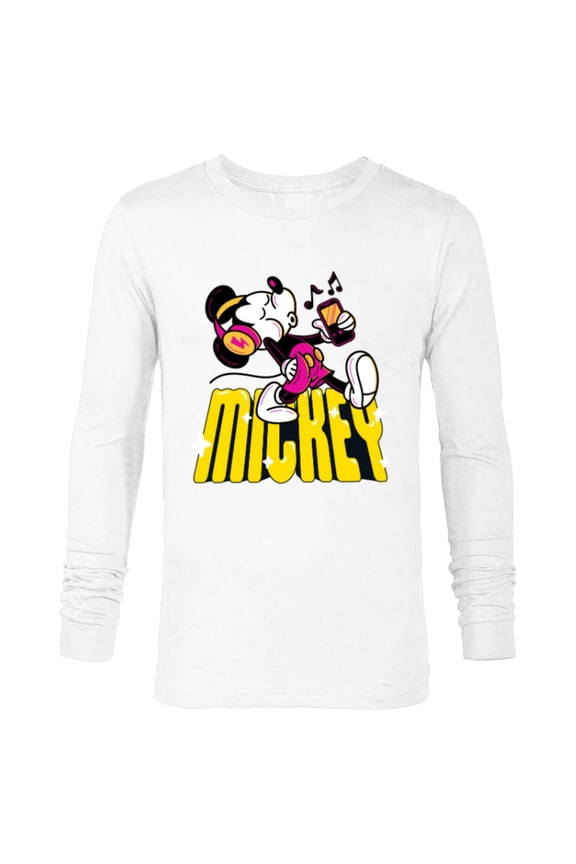 Mickey Mouse Retro Whistling Music Super Cool Stroll - Long Sleeve T-Shirt for Men - Customized-White
