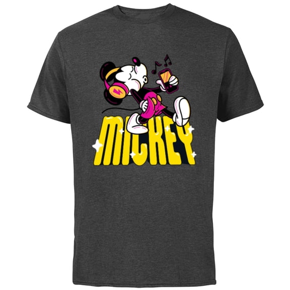 Disney Mickey Mouse Retro Whistling Music Super Cool Stroll - Short Sleeve Cotton T-Shirt for Adults - Customized-Charcoal
