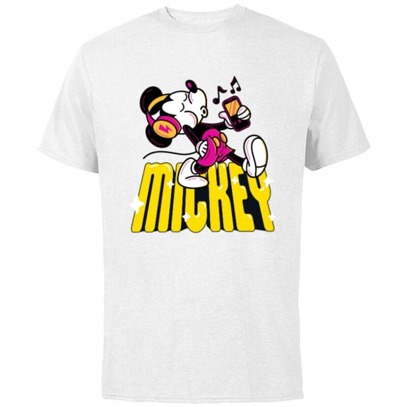 Disney Mickey Mouse Retro Whistling Music Super Cool Stroll - Short Sleeve Cotton T-Shirt for Adults - Customized-White