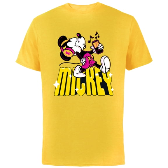 Disney Mickey Mouse Retro Whistling Music Super Cool Stroll - Short Sleeve Cotton T-Shirt for Adults - Customized-Yellow