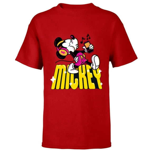 Disney Mickey Mouse Retro Whistling Music Super Cool Stroll - Short Sleeve T-Shirt for Kids - Customized-Red