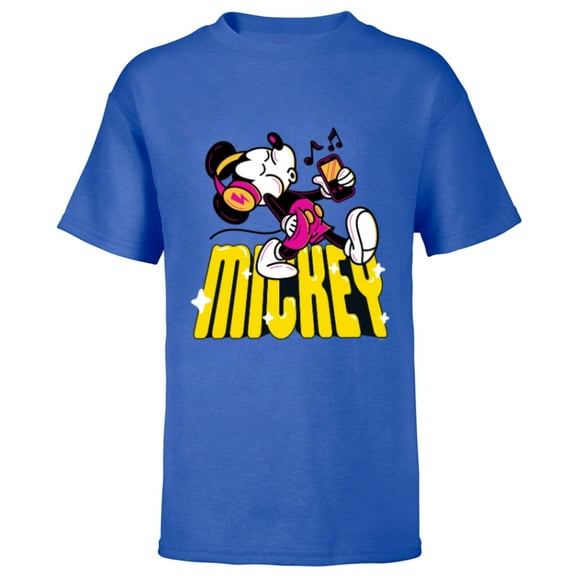 Disney Mickey Mouse Retro Whistling Music Super Cool Stroll - Short Sleeve T-Shirt for Kids - Customized-Royal