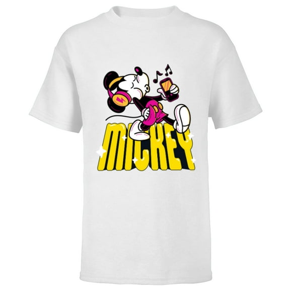 Disney Mickey Mouse Retro Whistling Music Super Cool Stroll - Short Sleeve T-Shirt for Kids - Customized-White
