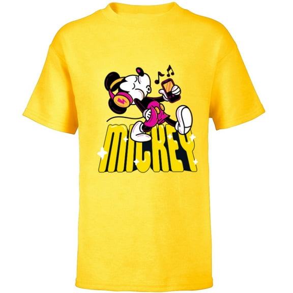 Disney Mickey Mouse Retro Whistling Music Super Cool Stroll - Short Sleeve T-Shirt for Kids - Customized-Yellow