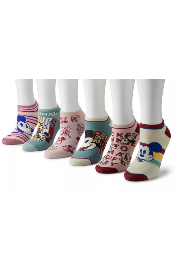 Disney Mickey Mouse Retro Women's Ankle Socks, Pink, 6-Pack, 9-11