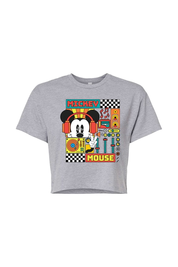 - Mickey Mouse Rhythm Waves - Juniors Cropped Cotton Blend T-Shirt