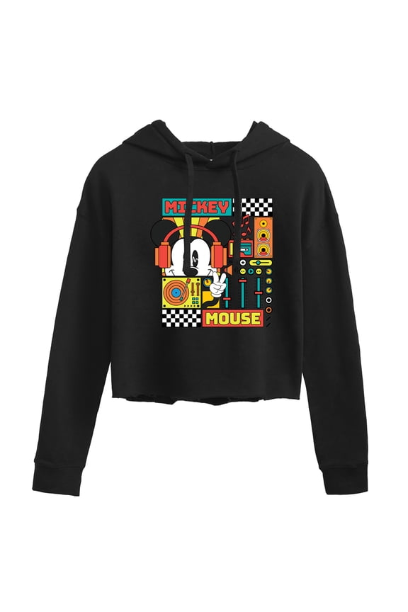- Mickey Mouse Rhythm Waves - Juniors Cropped Pullover Hoodie