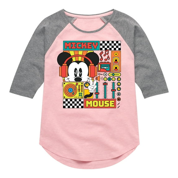Disney - Mickey Mouse Rhythm Waves - Toddler & Youth Girls Raglan Graphic T-Shirt