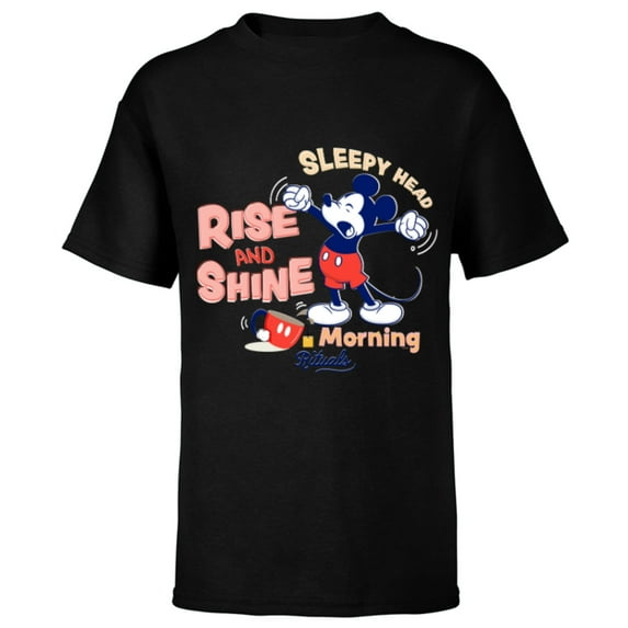 Disney Mickey Mouse Rise and Shine Morning Rituals - Short Sleeve T-Shirt for Kids - Customized-Black