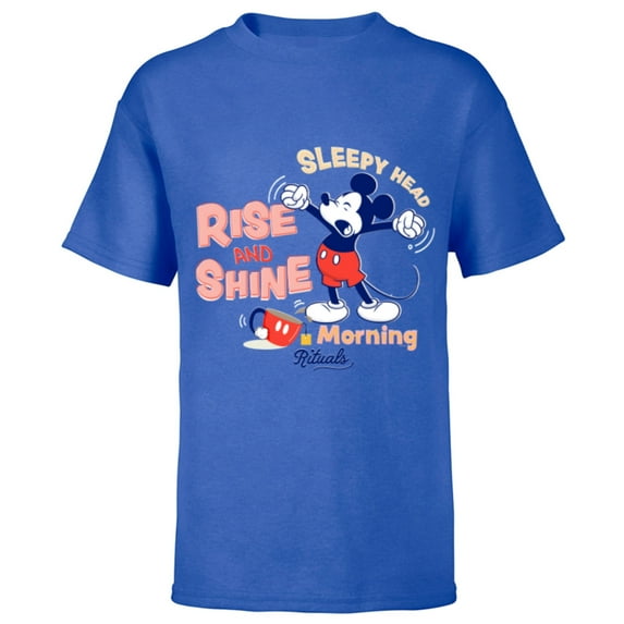 Disney Mickey Mouse Rise and Shine Morning Rituals - Short Sleeve T-Shirt for Kids - Customized-Royal