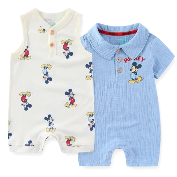 Disney Mickey Mouse Rompers (Boys), 2 Pack, Sizes 3M-12M