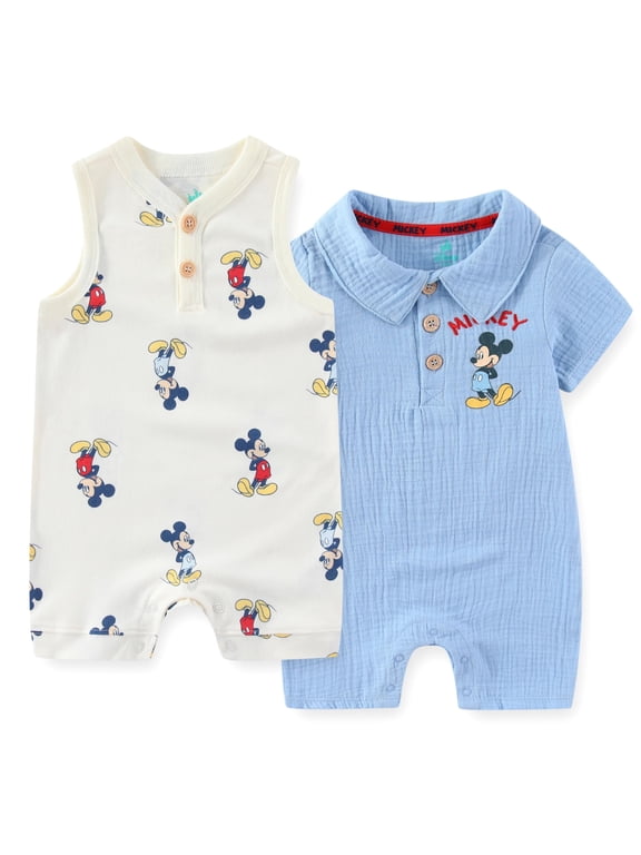 Mickey Mouse Rompers (Boys), 2 Pack, Sizes 3M-12M
