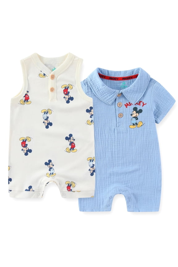 Mickey Mouse Rompers (Boys), 2 Pack, Sizes 3M-12M