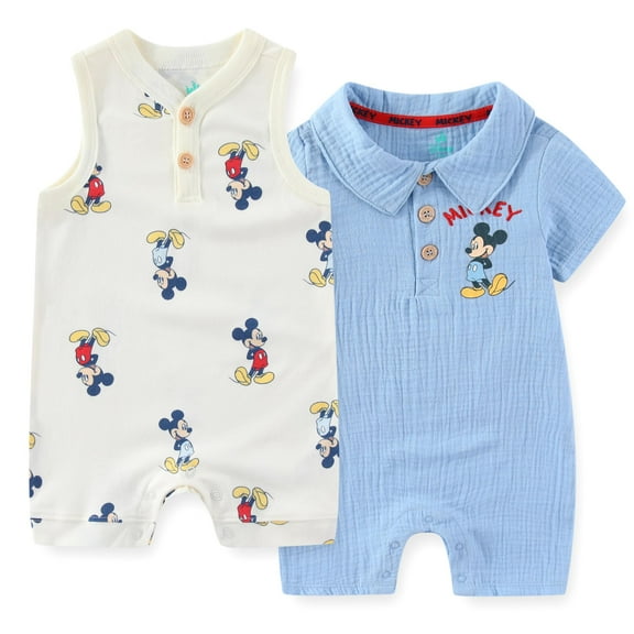 Disney Mickey Mouse Rompers (Boys), 2 Pack, Sizes 3M-12M